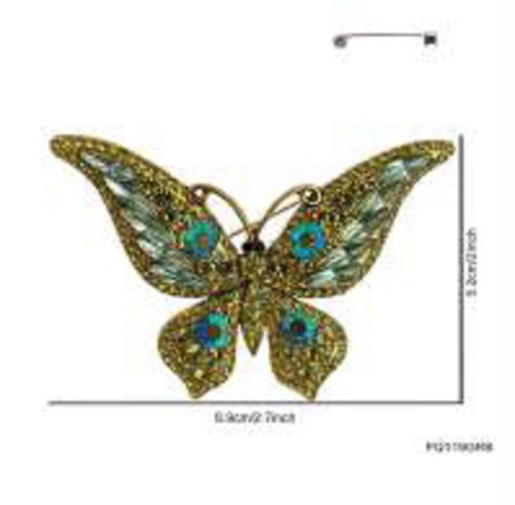 GOLD VITRAIL OIL SPILL BUTTERFLY BROOCH ( 119 GRB )