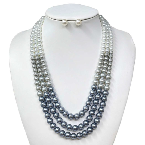 MIX COLOR PEARL NECKLACE SET GREY ( 10833 RGY )