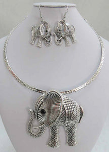 ANTIQUE SILVER CHOKER ELEPHANT SET ( 3932 AS )