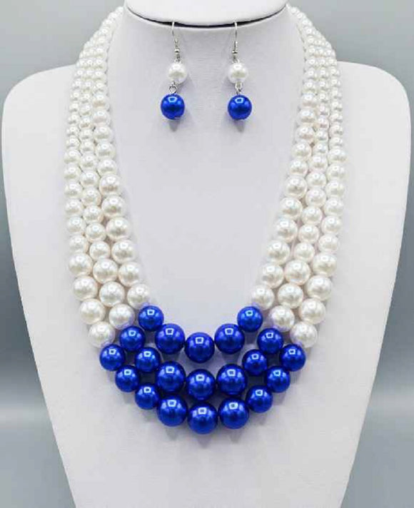 BLUE WHITE PEARL NECKLACE SET ( 3243 BL )