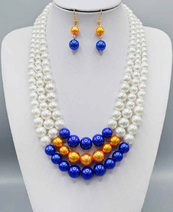 WHITE YELLOW BLUE PEARL NECKLACE SET ( 3243 YEL )