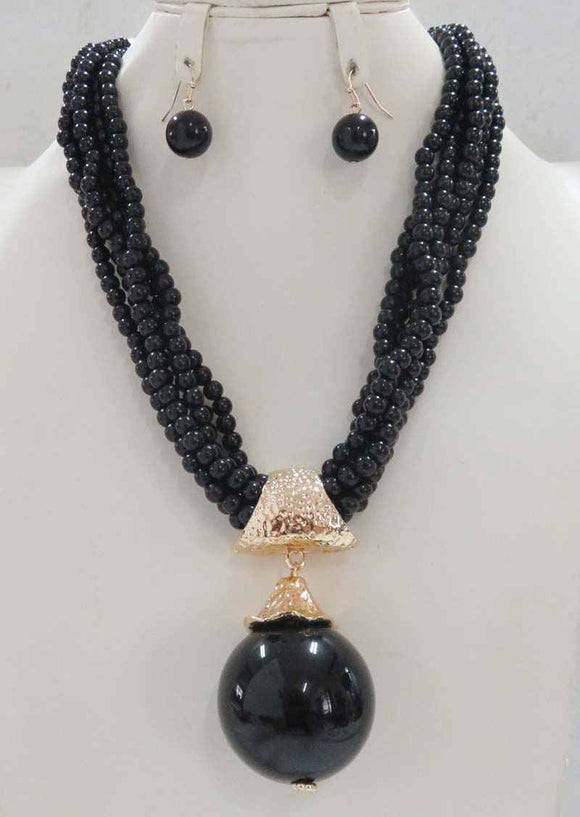 GOLD BLACK PEARL NECKLACE SET ( 667 BK )
