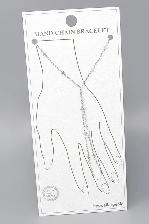 White Gold Dipped Cross Hand Chain ( 8087 R )