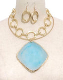 GOLD CHOKER AGATE NECKLACE SET BLUE STONE ( 3652 GPBL )