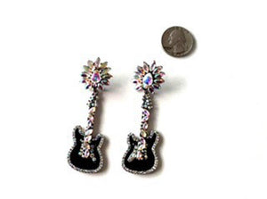 WESTERN CRYSTAL ENAMEL GUITAR EARRINGS ( 2474 SBBKAB )