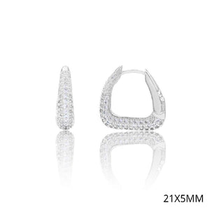 WHITE GOLD DIPPED HOOP EARRINGS CZ STONES ( 5319 RH )