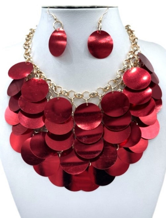 SEQUIN NECKLACE SET ( 2943 RED )