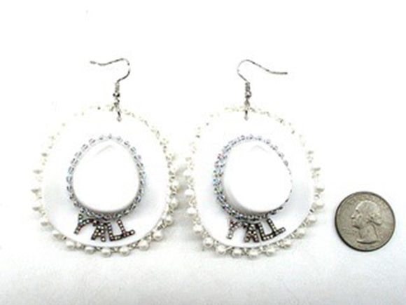 3D COWBOY HAT YALL CRYSTAL PEARL EARRINGS ( 2326 WHT )