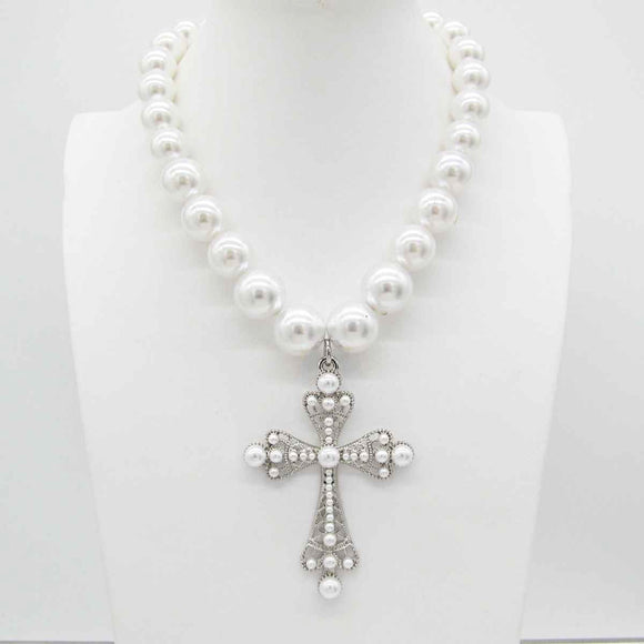 PEARL CROSS NECKLACE SET ( 0651 RH )