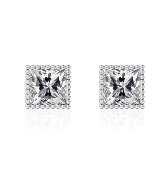 10mm SQUARE CLEAR CZ CUBIC ZIRCONIA STONE STUD EARRINGS ( 0004 10X10 )
