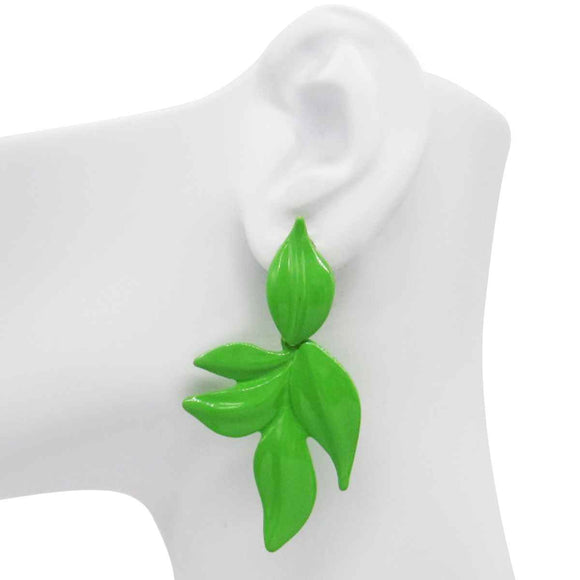 LIME GREEN LEAF EARRINGS ( 0303 ALM )