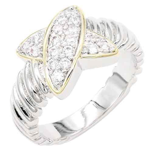 TWO TONE PLATED CLEAR CZ RING SIZE 9 ( 4608 2T9 )