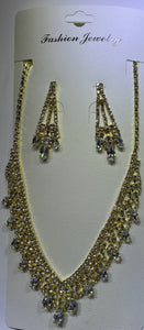 GOLD NECKLACE SET CLEAR STONES ( 10891 G )