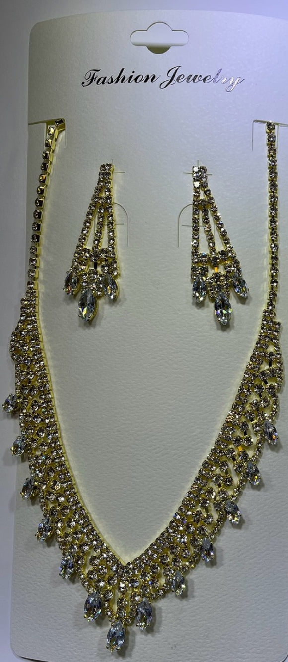 GOLD NECKLACE SET CLEAR STONES ( 10891 G )