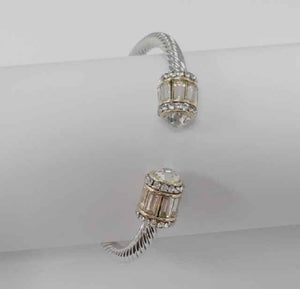 SILVER GOLD CUFF BANGLE CLEAR STONES ( 774 TT )