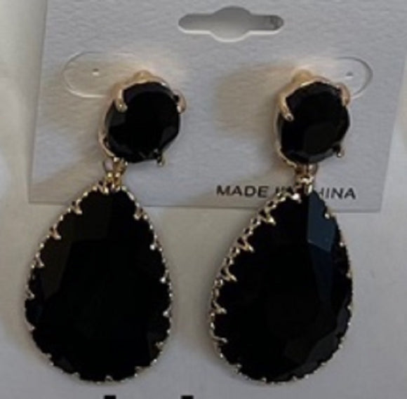 GOLD BLACK DANGLING EARRINGS ( 033698 GBK )