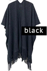 BLACK COLOR GEOMETRIC CROCHET RUANA ( 220155 BLK )