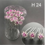 20 SILVER U PIN CLEAR STONES PINK FLOWER PIN ( H24 )