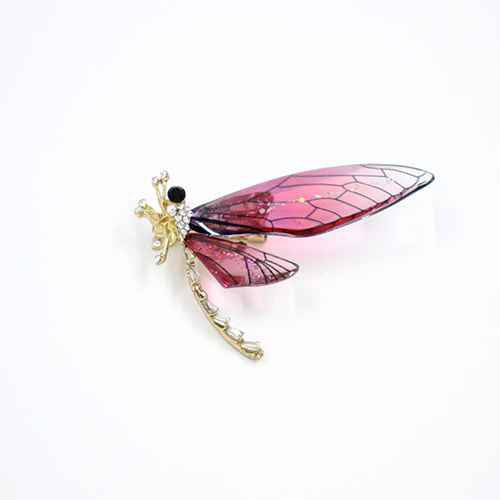 GOLD DRAGONFLY BROOCH RED CLEAR STONES ( 2038 PK )