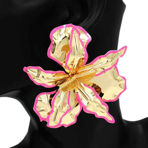 GOLD PINK FLORAL EARRINGS ( 2829 PK )