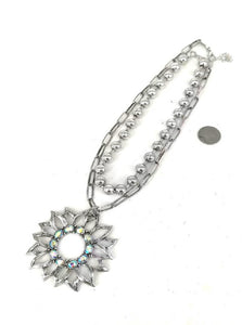 Silver Sunflower Necklace AB Stones ( 0227 SBAB )