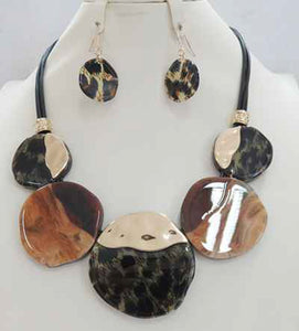 BLACK CORD NECKLACE SET LEOPARD PRINT ( 5090 LEOP )