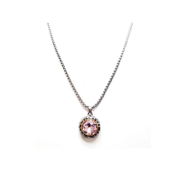 SILVER GOLD NECKLACE PINK STONE ( 1113 PK )