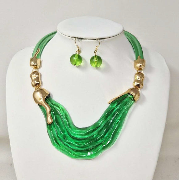 GOLD GREEN NECKLACE SET ( 11248 GGR )