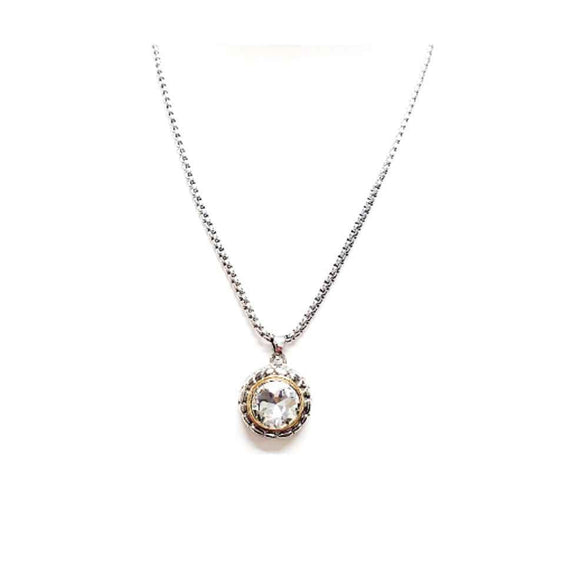 SILVER GOLD NECKLACE CLEAR STONE ( 1113 CL )