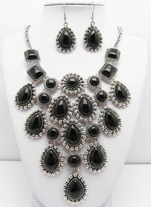 Silver Black Necklace Set ( 3086 BK )
