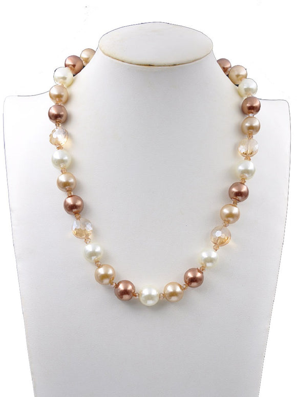 Brown Cream Pearl Necklace Set ( 232201 MTNK )