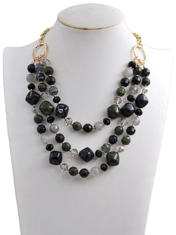 GREY BLACK STONE NECKLACE ( 233004 GRNK )