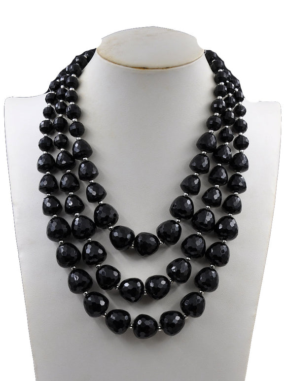 3 LAYER BLACK STONE NECKLACE ( 233007 BKNK )