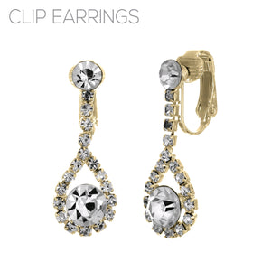 GOLD CLIP EARRINGS CLEAR STONES ( 23936 CECRG )
