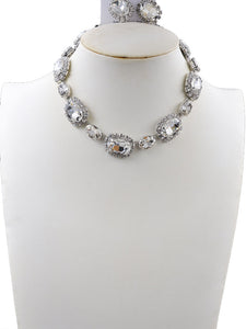 SILVER NECKLACE SET CLEAR STONES ( 241502 CLNK )