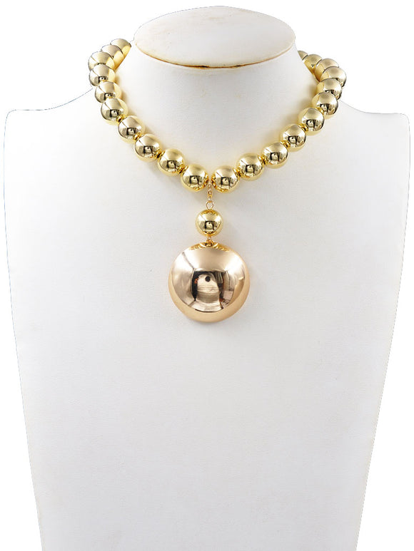 GOLD NECKLACE DOME PENDANT ( 242403 GNK )