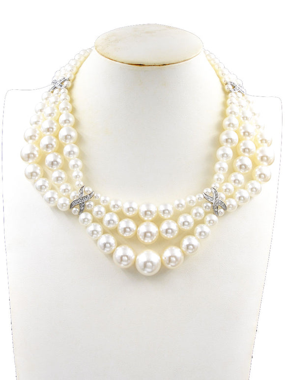 WHITE PEARL NECKLACE CLEAR STONES ( 243206 PNK )