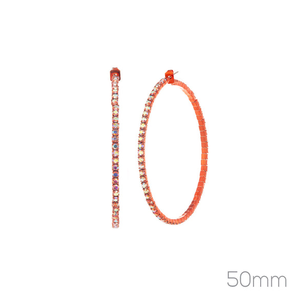 50MM THIN RED HOOP EARRINGS AB STONES ( 24785 ABLSI )
