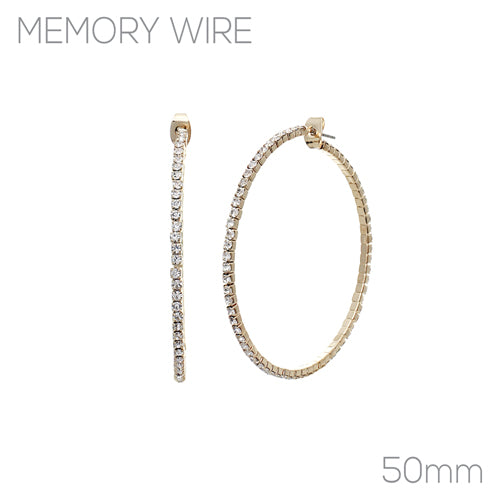 50MM THIN GOLD HOOP EARRINGS CLEAR STONES ( 24785 CRG )