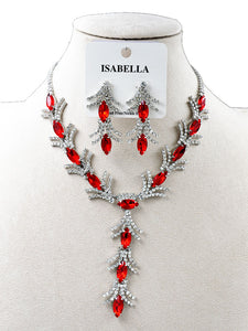 SILVER NECKLACE CLEAR RED STONES ( 251506 RNE )