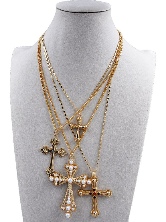 GOLD CROSS NECKLACE ( 253007 GNK )