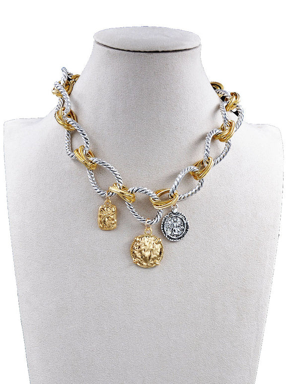 SILVER GOLD NECKLACE ( 253317 GNK )
