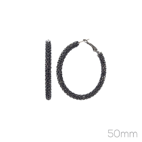 60mm Hematite Crystal Pin Catch Hoop Earrings ( 25588 50JTBN )