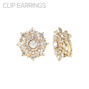 GOLD CLIP ON EARRINGS CLEAR STONES ( 25672 CECRG )