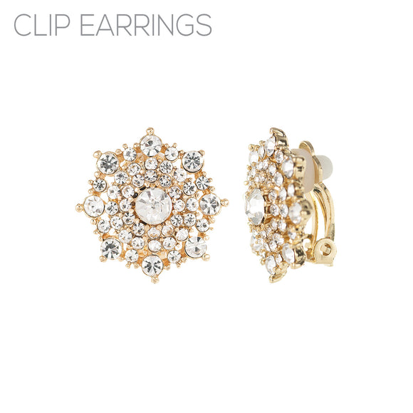 GOLD CLIP ON EARRINGS CLEAR STONES ( 25672 CECRG )