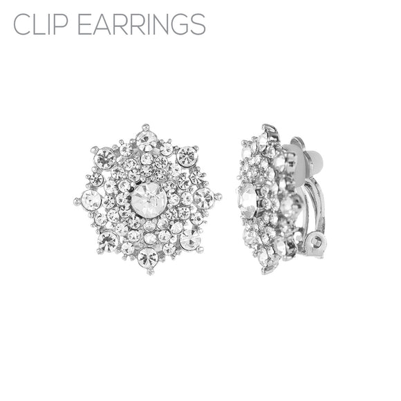 SILVER CLIP ON EARRINGS CLEAR STONES ( 25672 CECRS )