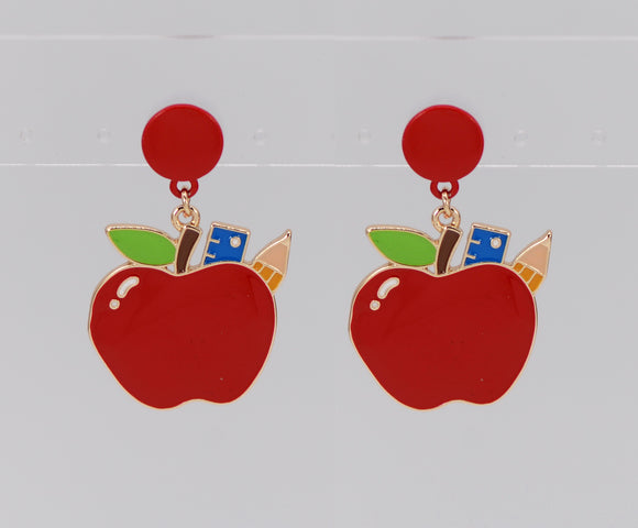 SCHOOL APPLE EARRINGS ( 3418 GLRED )