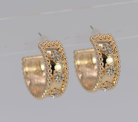 GOLD HOOP EARRINGS CLEAR STONES ( 4730 GDCRY )