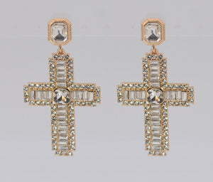 GOLD CROSS EARRINGS CLEAR STONES ( 4759 GLCRY )