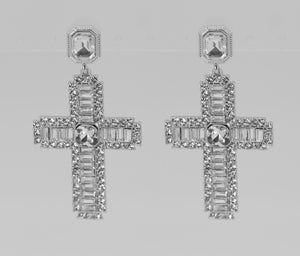 SILVER CROSS EARRINGS CLEAR STONES ( 4759 SLCRY )